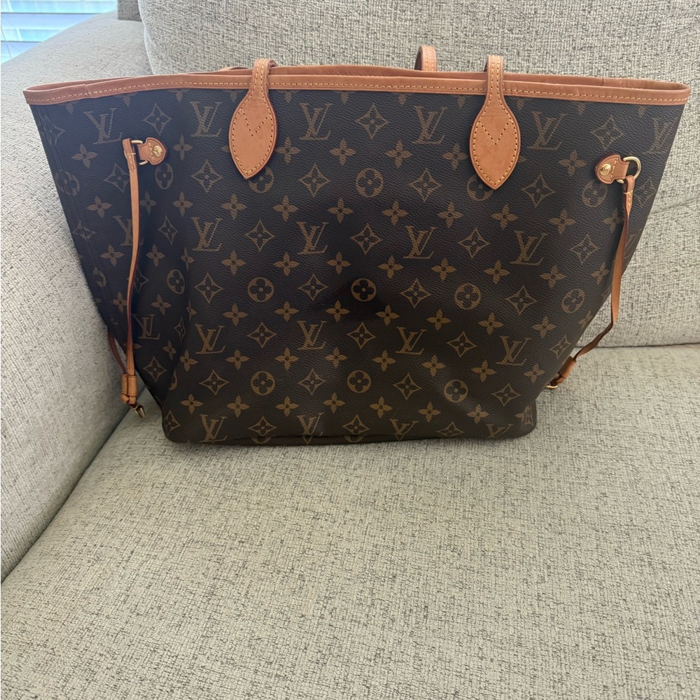 Louis Vuitton Brown and Tan Monogram Neverfull MM Tote - pink interior